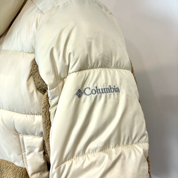 Columbia Beige Leadbetter Point II Sherpa Hybrid Short Puffer Jacket sz M - Picture 9 of 11